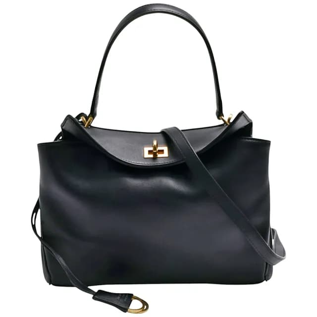 【Balenciaga 巴黎世家】BALENCIAG 經典Rodeo系列金釦小牛皮雙層手提/斜背包(黑色789779-2AA4V-1000)