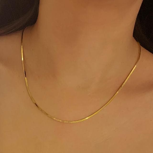 【CReAM】Goldie純銀注18K金色方塊立體蛇鍊女項鍊(生日 禮物 送禮 禮盒)