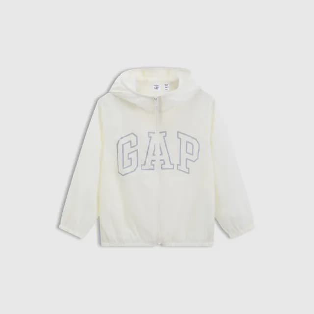 【GAP】兒童裝 Logo印花防曬連帽外套-白色(767132)
