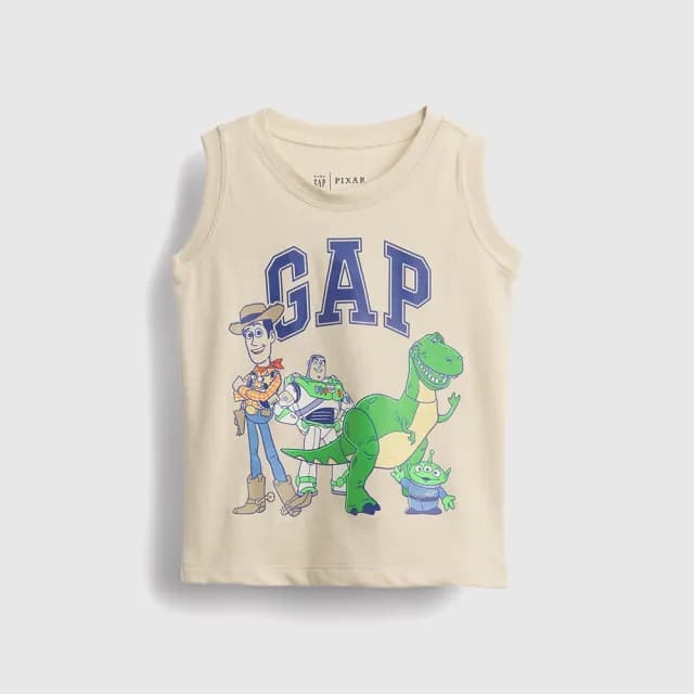 【GAP】男幼童裝 Gap x Disney迪士尼聯名 Logo純棉印花圓領背心-米色(779233)
