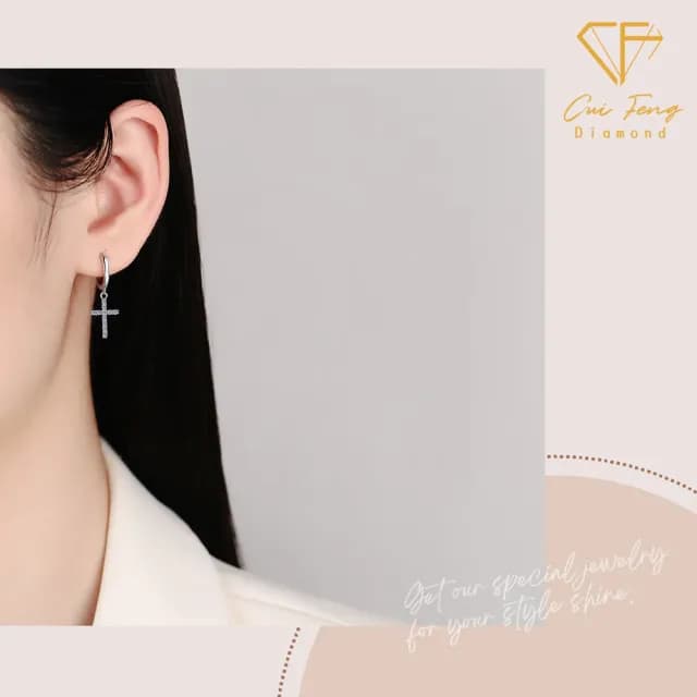 【CF鑽飾】耳環 莫桑鑽《信仰》(十字架 耳飾 雙11限定 禮物 求婚 生日 生日)