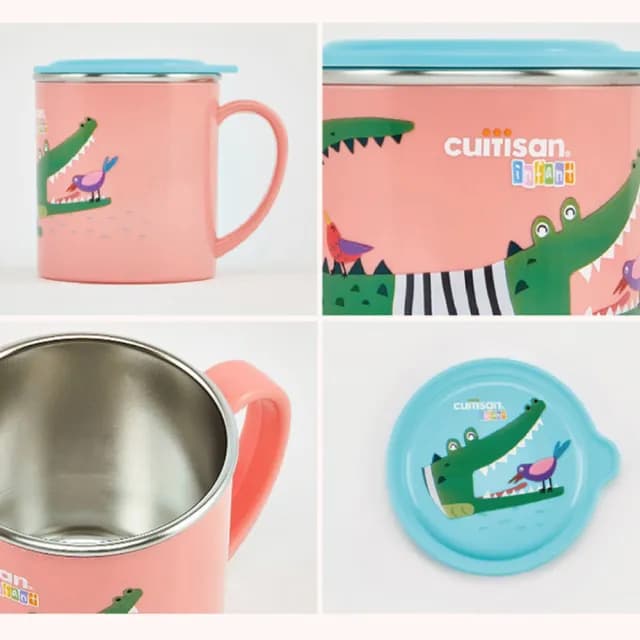 【CUITISAN 酷藝師】316可微波不鏽鋼 小鱷馬克杯 300ml(三色可選/兒童餐具/酷夢系列)
