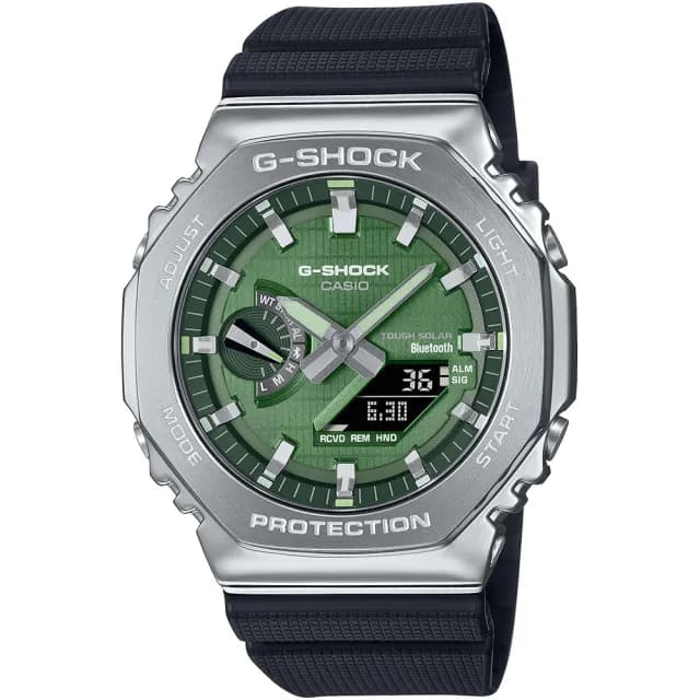 【CASIO 卡西歐】G-SHOCK 太陽能藍牙 金屬八角防護構造雙顯錶 禮物(GBM-2100A-1A3/速)