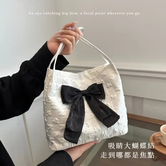 【韓系流派】父親節禮物 時尚大蝴蝶結單肩托特包(大容量 腋下包 通勤 肩背 側背 斜跨包 隨身包 女包 生日禮