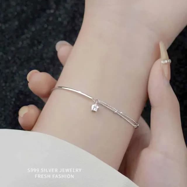 【都市女子】典雅星願S999純銀半鐲手鍊(襯膚 低調細鍊 祈願飾品 雙層手環 手鐲 生日禮物)