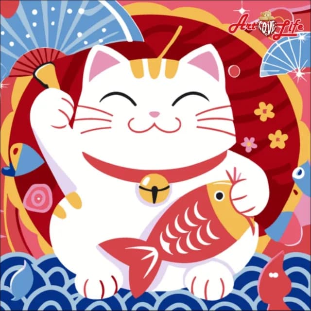 【ArtLife 藝術生活】DR169歡樂招財貓20*20CM(數字油畫 DIY DIY數字油畫 交換禮物 畫畫玩具)