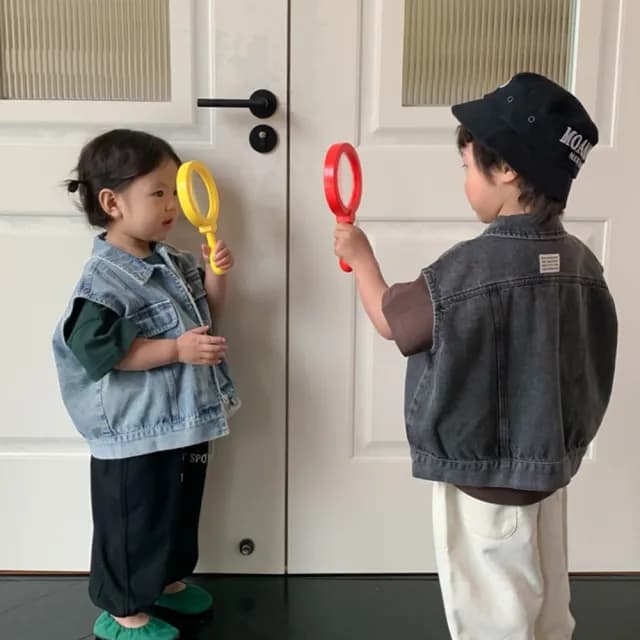 【橘魔法】經典翻領仿舊牛仔背心(馬甲 背心 中性款 大童 男童 女童 童裝)