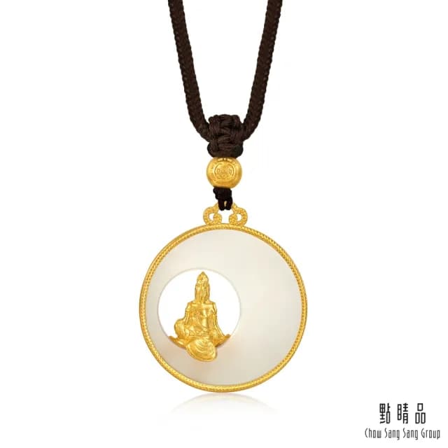 【點睛品】水月觀音 和田玉黃金項鍊