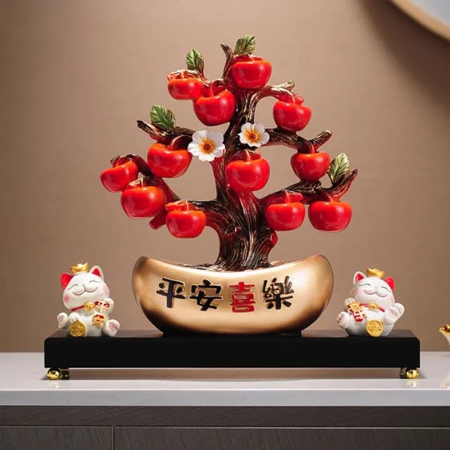 【LEZUN 樂尊】招財貓發財樹桌面擺件 喜慶送禮擺台 辦公室家具開店裝飾品(招財貓平安喜樂組合)