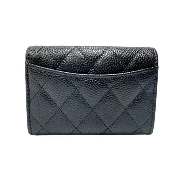 【CHANEL 香奈兒】AP0214 經典雙C金LOGO 菱格紋牛皮扣式零錢包/卡片夾(黑色)
