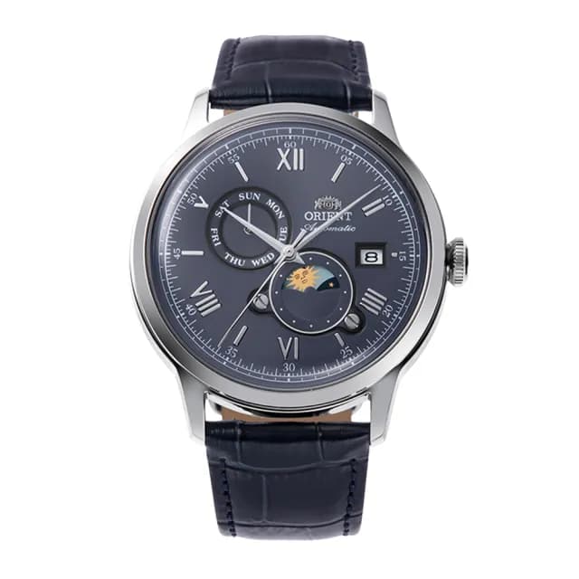 【ORIENT 東方錶】ORIENT 東方錶 SUN&MOON系列 日月相75週年機械錶 皮帶款 藍色 - 41.5 mm(RA-AK0806L)