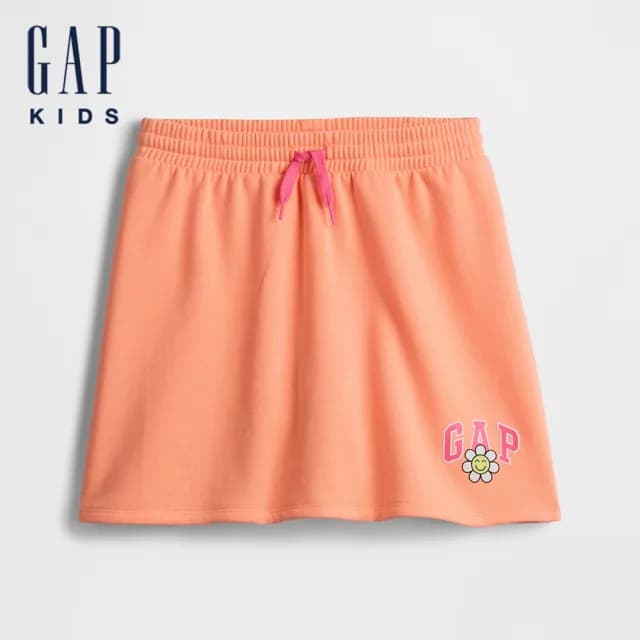 【GAP】女童裝 Logo印花抽繩鬆緊褲裙-橘粉色(719795)