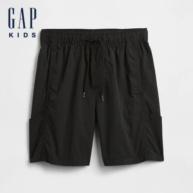【GAP】男童裝 抽繩鬆緊短褲-黑色(768083)
