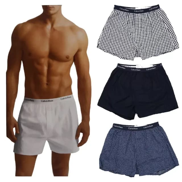 【Calvin Klein 凱文克萊】3件組 男純棉平織平口褲 CK男內褲(寬鬆內褲 棉質內褲 四角褲 透氣 男生內褲)