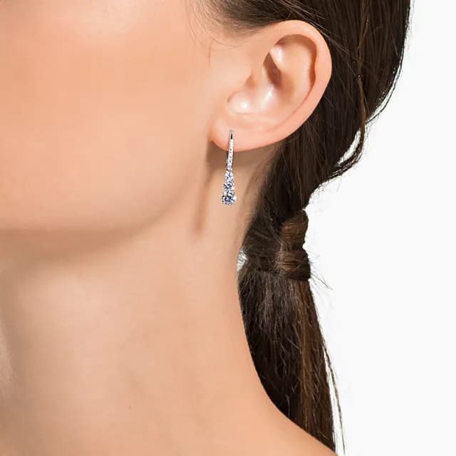 【SWAROVSKI 施華洛世奇】Stilla Attract 大圈耳環 圓形切割 白色 鍍白金色
