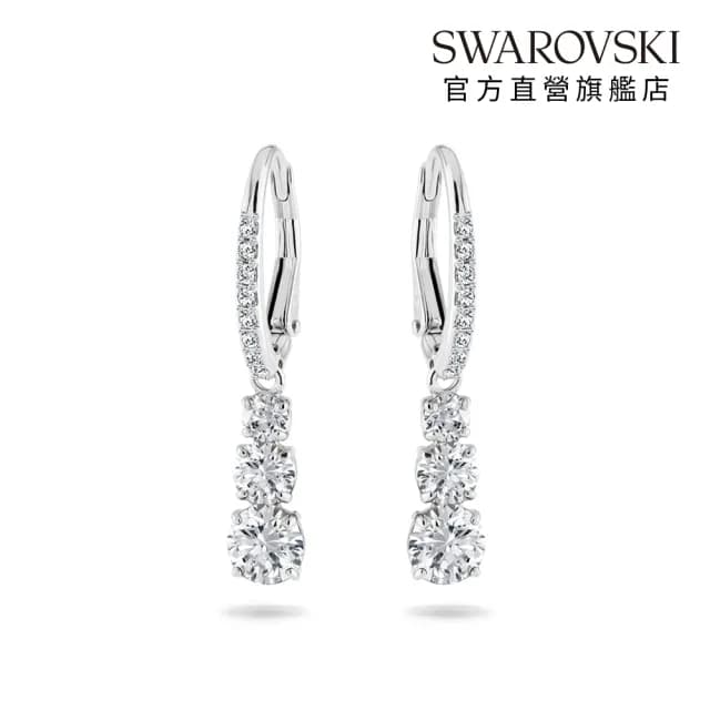 【SWAROVSKI 施華洛世奇】Stilla Attract 大圈耳環 圓形切割 白色 鍍白金色