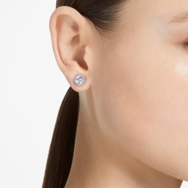 【SWAROVSKI 官方直營】Una Angelic 耳釘 圓形切割 密鑲 白色 鍍白金色