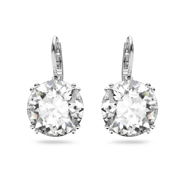 【SWAROVSKI 官方直營】Millenia 水滴形耳環 圓形切割 白色 鍍白金色