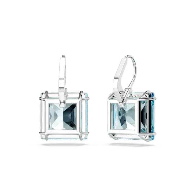 【SWAROVSKI 施華洛世奇】Millenia 水滴形耳環 方形切割 藍色 鍍白金色