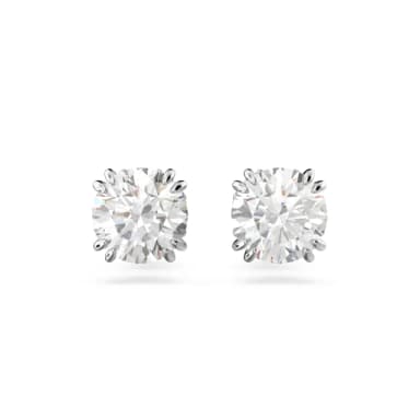 【SWAROVSKI 施華洛世奇】Stilla 耳釘 圓形切割 白色 鍍白金色