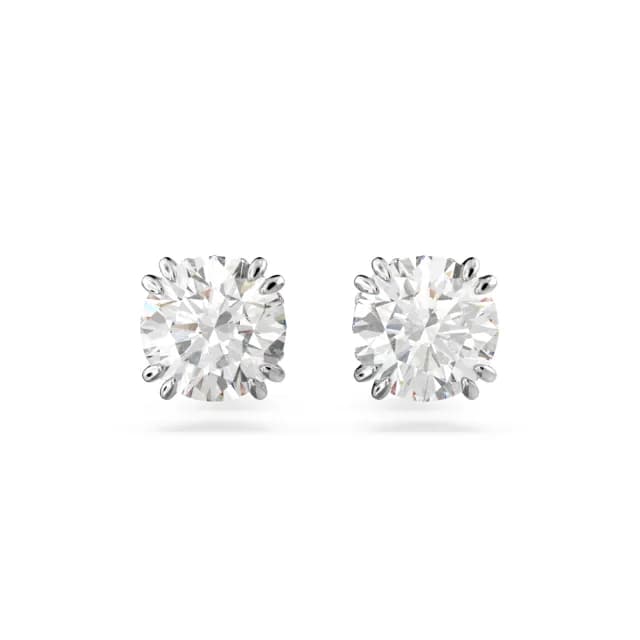 【SWAROVSKI 施華洛世奇】Stilla 耳釘 圓形切割 白色 鍍白金色(情人節禮物)