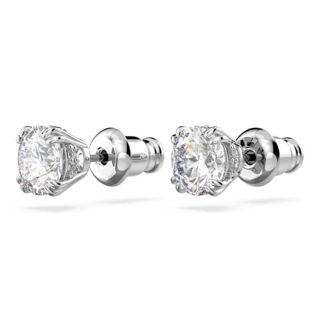 【SWAROVSKI 施華洛世奇】Stilla 耳釘 圓形切割 白色 鍍白金色(情人節禮物)