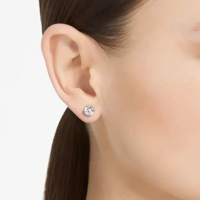 【SWAROVSKI 施華洛世奇】Stilla 耳釘 圓形切割 白色 鍍白金色