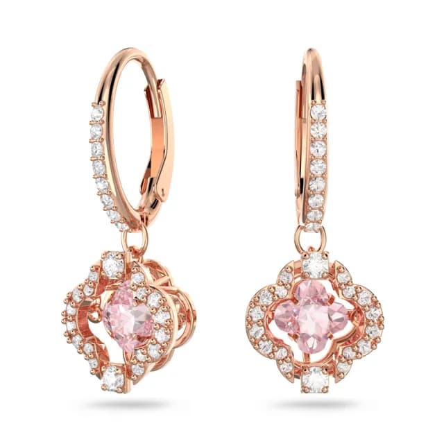【SWAROVSKI 施華洛世奇】Una 水滴形耳環 幸運草 粉紅色 鍍玫瑰金色