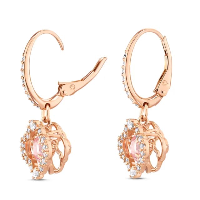 【SWAROVSKI 施華洛世奇】Una 水滴形耳環 幸運草 粉紅色 鍍玫瑰金色