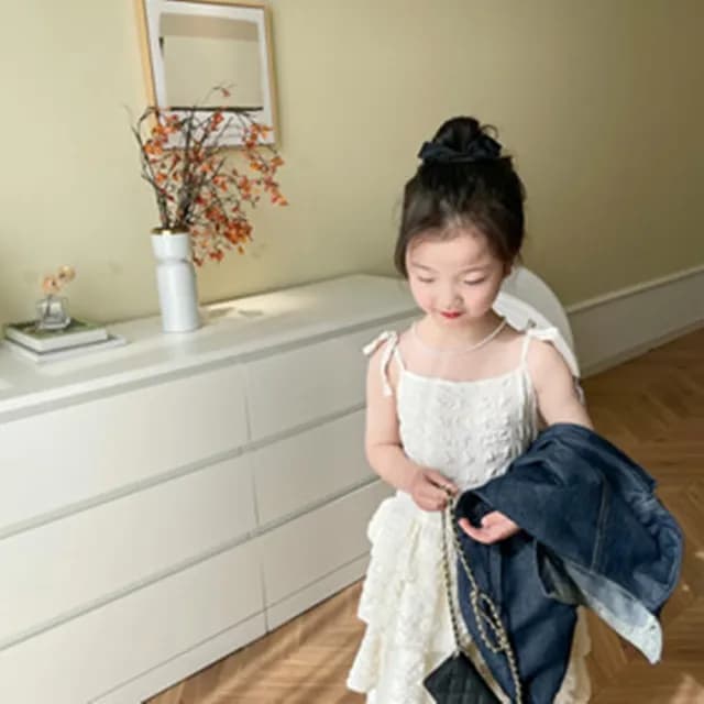 【橘魔法】泡泡蝴蝶結綁帶蛋糕吊帶裙(連身裙 洋裝 大童 女童 兒童 童裝)