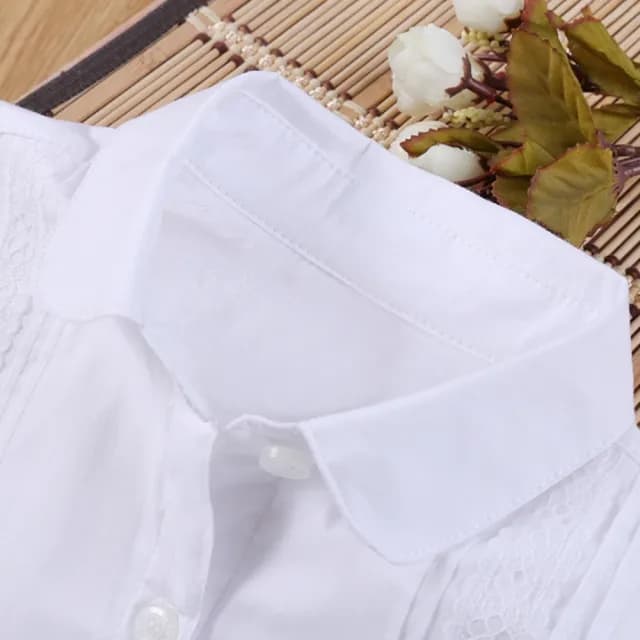【橘魔法】蕾絲線條純白薄長袖襯衫(大童 花童 表演服裝 攝影 長袖上衣 童裝 兒童 女童)
