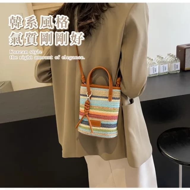 【一提在手】情人節禮物 韓式夏日高級感小姐編織斜背包(韓系風格 斜跨包 手提包 手機包  編織包 草編側肩包