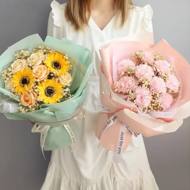 【向日葵】不凋花 仿真玫瑰花束 香皂花束 永生花(情人節 生日禮物 送女孩 畢業花束 交換禮物 教師節)