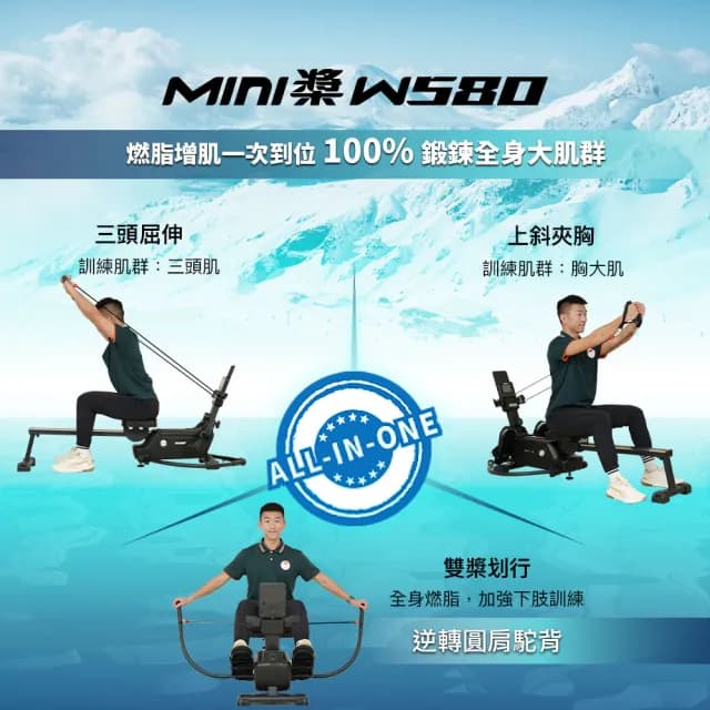 【BGYM 比勁】mini槳 W580 雙槳划船機(全身訓練/有氧/無氧/重訓/磁控阻力/燃脂塑形/運動訓練APP/技師安裝)
