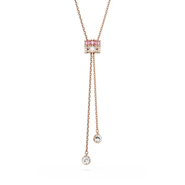 【SWAROVSKI 施華洛世奇】Connexus Y字形鏈墜 混合式切割 Love is around 粉紅色 鍍玫瑰金色(情人節禮物)