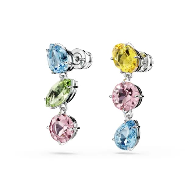 【SWAROVSKI 施華洛世奇】Gema 水滴形耳環 非對稱設計 混合式切割 漸層色 鍍白金色