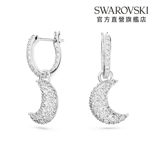 【SWAROVSKI 施華洛世奇】Sublima 水滴形耳環 月亮 白色 鍍白金色