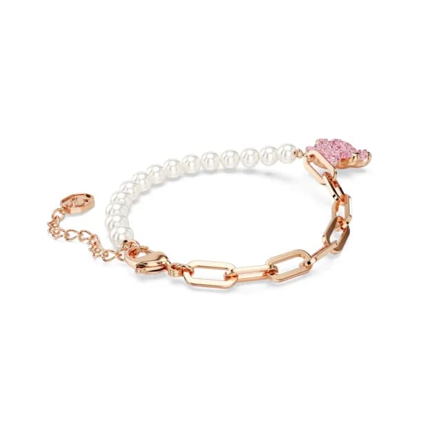 【SWAROVSKI 施華洛世奇】Teddy 手鏈 水晶珍珠 熊 粉紅色 鍍玫瑰金色
