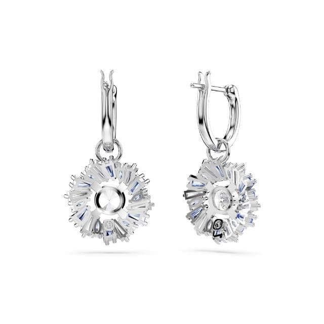 【SWAROVSKI 官方直營】Idyllia 水滴形耳環 混合式切割 花朵 藍色 鍍白金色