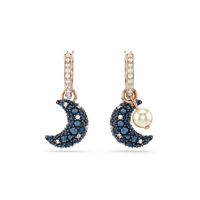 【SWAROVSKI 施華洛世奇】Sublima 水滴形耳環 水晶珍珠 非對稱設計 月亮 漸層色 鍍玫瑰金色