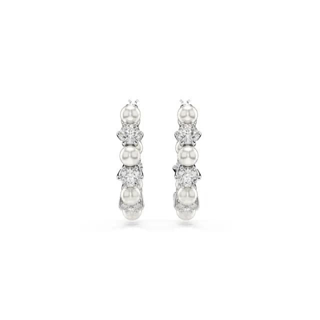 【SWAROVSKI 施華洛世奇】Matrix 大圈耳環 水晶珍珠 圓形切割 白色 鍍白金色(情人節禮物)
