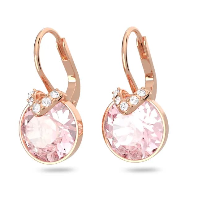 【SWAROVSKI 施華洛世奇】Bella V 水滴形耳環 圓形切割 粉紅色 鍍玫瑰金色