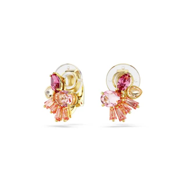 【SWAROVSKI 施華洛世奇】Gema 夾式耳環 混合式切割 花朵 粉紅色 鍍金色