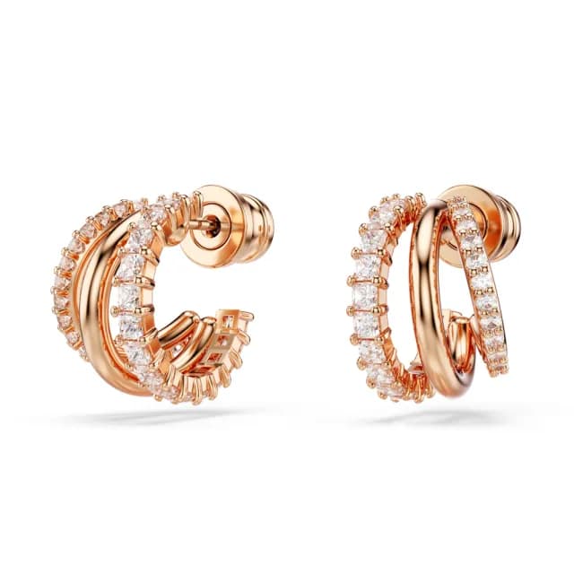 【SWAROVSKI 施華洛世奇】Hyperbola 大圈耳環 混合式切割 迷你 白色 鍍玫瑰金色