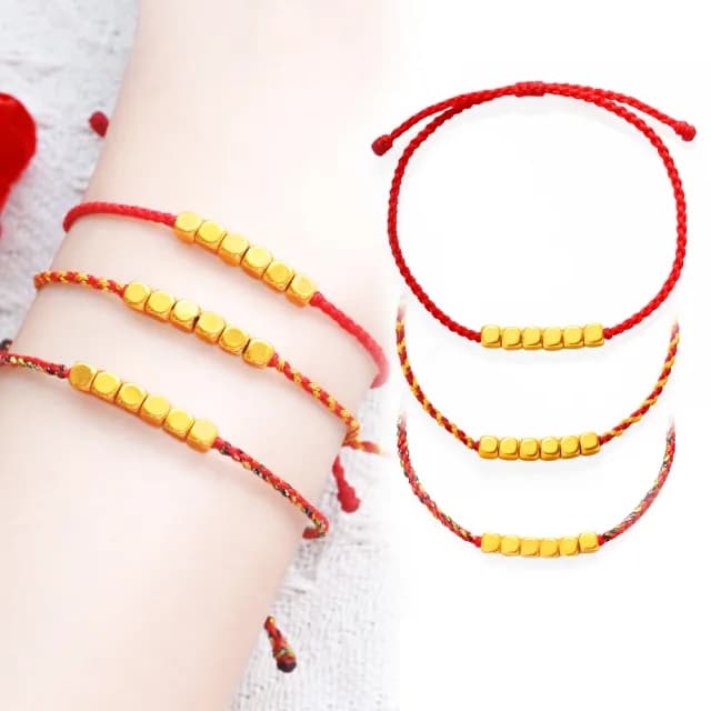 【元大珠寶】雙11黃金手鍊甜蜜方糖 編織手鍊蠟繩 拉繩設計(0.06錢正負1厘)