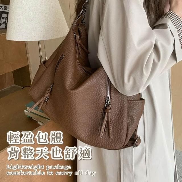 【韓風穿搭】復古韓妞軟皮質斜跨包(大容量 通勤包 單肩包 側肩包 百搭 上班族 棕色 咖啡色 禮物)