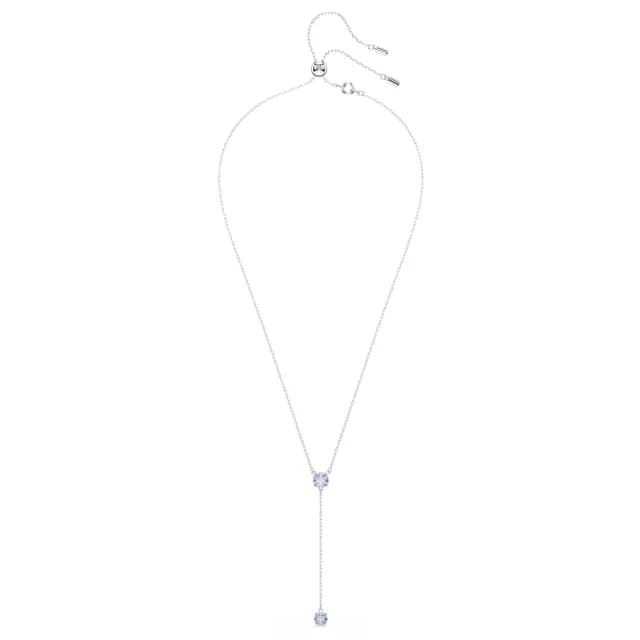 【SWAROVSKI 施華洛世奇】Attract Y形項鏈 圓形切割 藍色 鍍白金色