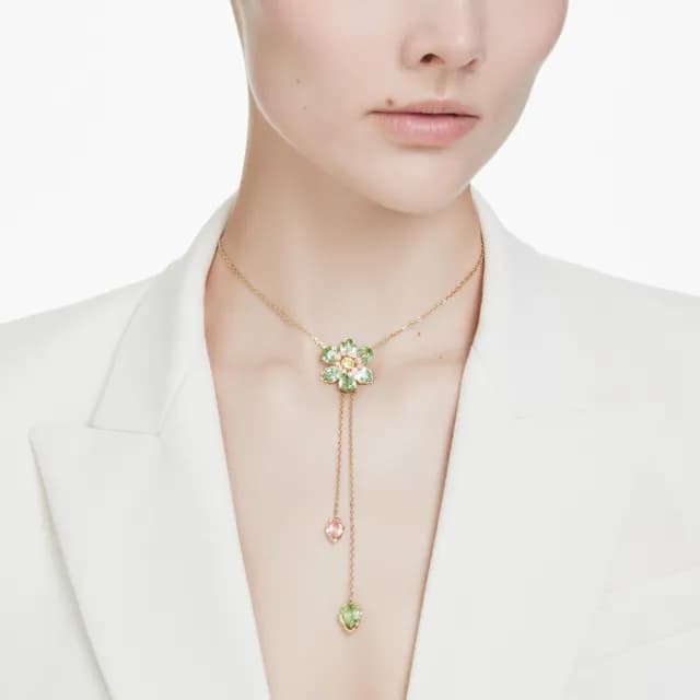 【SWAROVSKI 施華洛世奇】Idyllia Y 字形鏈墜 混合式切割 花朵 漸層色 鍍金色