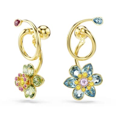 【SWAROVSKI 施華洛世奇】Idyllia 水滴形耳環 非對稱設計 混合式切割 花朵 漸層色 鍍金色