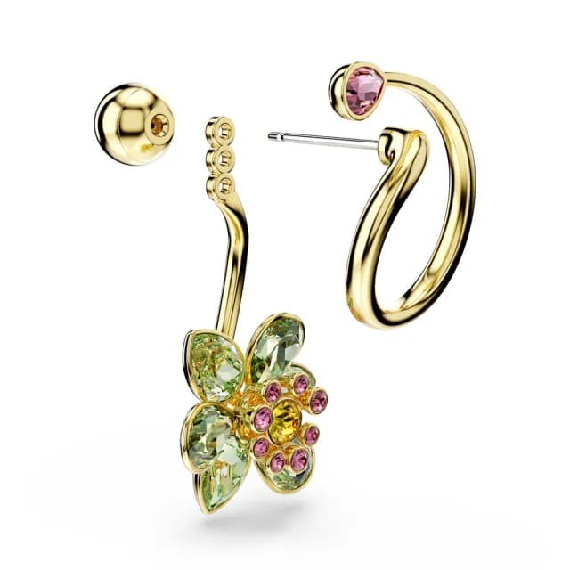 【SWAROVSKI 施華洛世奇】Idyllia 水滴形耳環 非對稱設計 混合式切割 花朵 漸層色 鍍金色